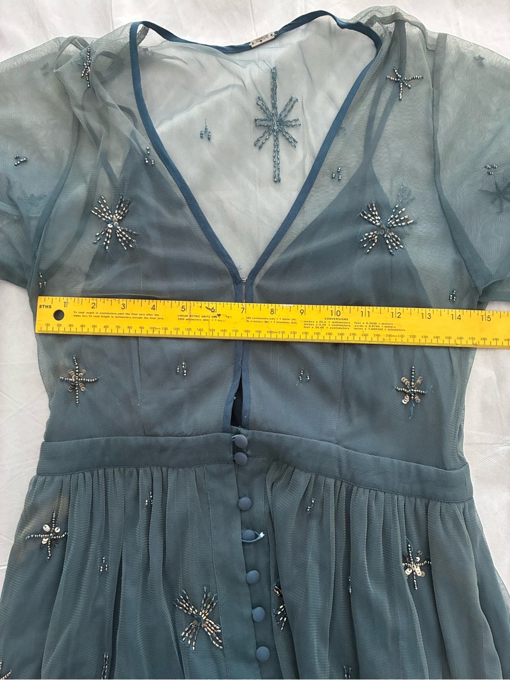 Chan Luu Teal Sheer Beaded Midi Dress with Star Embellishments - Picture 7 of 8